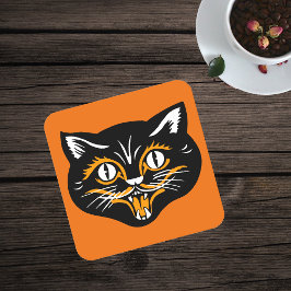 Porta-copo De Papel Quadrado Vintage Clássica Presas de rosto preto de gato pre