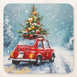 Porta-copo De Papel Quadrado Vintage Cozy Christmas