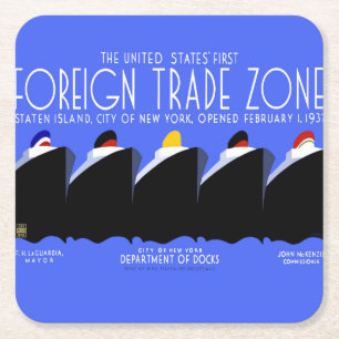 Porta-copo De Papel Quadrado Vintage Cruise Ship Art Deco Poster