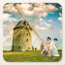 Vintage Dancing Flower Girls and Windmill