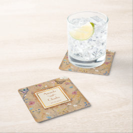 Porta-copo De Papel Quadrado Vintage de Casamento de Jardim de Borboleta