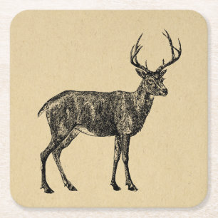 Porta-copo De Papel Quadrado Vintage Deer Art Illustrated Deer