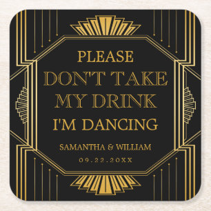 Porta-copo De Papel Quadrado Vintage Elegante Art Deco Casamento Dourado Negro