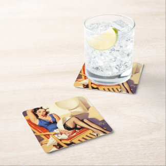 Porta-copo De Papel Quadrado Vintage Elvgren Cruise Ship Retro Pin Up Girl