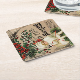 Porta-copo De Papel Quadrado Vintage Ephemera Natal Ano Novo Souvenir