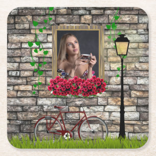 Porta-copo De Papel Quadrado Vintage Fairytale Bicycle Rosa Girly Photo Frame