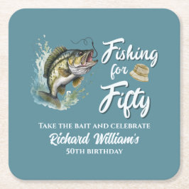 Porta-copo De Papel Quadrado Vintage Fisheries Themed 50th Festa de aniversário