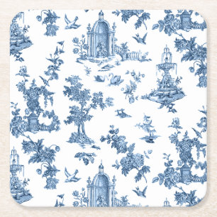 Porta-copo De Papel Quadrado Vintage - Fontes Fantásticas e Árvores Toile-Blue