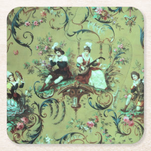 Porta-copo De Papel Quadrado Vintage French Sage Green Toile Victorian Floral