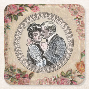 Porta-copo De Papel Quadrado Vintage Gibson Girl Antique Love Namorados