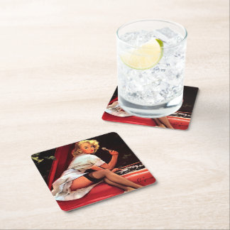 Porta-copo De Papel Quadrado Vintage Gil Elvgren Retro Car Mechanic Pin Up Girl