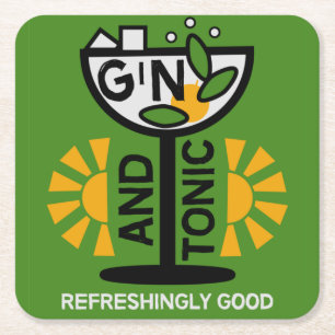 Porta-copo De Papel Quadrado Vintage Gin E Tonic Art