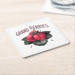 Porta-copo De Papel Quadrado Vintage Grand Berries Morangos Adicione Seu Nome