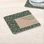 Porta-copo De Papel Quadrado Vintage Green Floral Boho Personalizado Obrigado<br><div class="desc">Vintage Forest Green Blush Floral Boho Casamento Personalizado Obrigado Porta copos de Papel Quadrado</div>