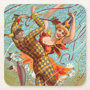 Porta-copo De Papel Quadrado Vintage Happy Halloween Dancing in Jester Costume