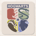 Porta-copo De Papel Quadrado Vintage HOGWARTS™ Stamped Crest<br><div class="desc">Show your house pride in bold, vintage-inspired style with this striking Hogwarts™ crest design. Featuring graphic silhouettes representing the four iconic houses — Gryffindor™, Slytherin™, Hufflepuff™, and Ravenclaw™ — this artwork blends classic symbolism with a modern, retro aesthetic. Each house emblem is set within a clean, color-blocked shield, creating a...</div>