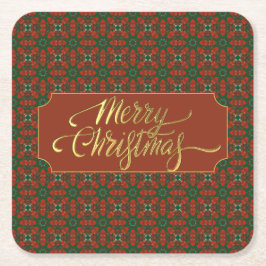 Porta-copo De Papel Quadrado Vintage-Inspired Red & Green Merry Christmas