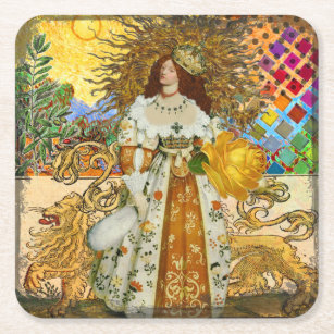 Porta-copo De Papel Quadrado Vintage Leo Astrology Fantastical Magic Princess
