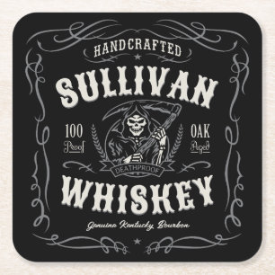 Porta-copo De Papel Quadrado Vintage Liquor ADD NAME Old Grim Reaper Whiskey