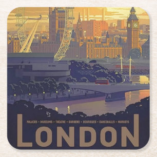 Porta-copo De Papel Quadrado Vintage London Big Ben Parlamento Thames River