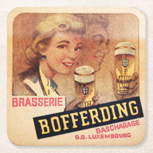 Porta-copo De Papel Quadrado Vintage Luxembourg Beer Label Porta copos