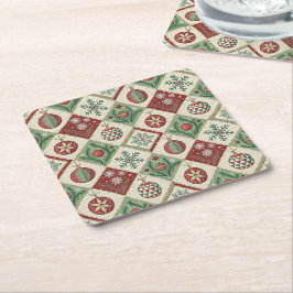 Porta-copo De Papel Quadrado Vintage Patchwork Quilted Christmas Pattern