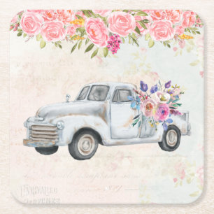 Porta-copo De Papel Quadrado Vintage Pickup Truck Rustic Watercolor