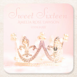 Porta-copo De Papel Quadrado Vintage Pink Princess Crown Sweet Party Sq