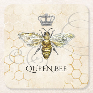 Porta-copo De Papel Quadrado Vintage Queen Bee Royal Crown Honeycomb Beige