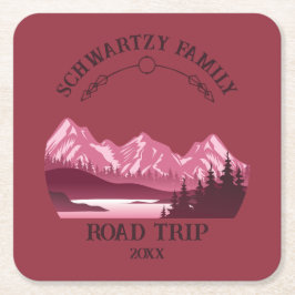 Porta-copo De Papel Quadrado Vintage Red Mountain Lake Sunset