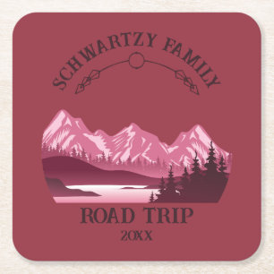 Porta-copo De Papel Quadrado Vintage Red Mountain Lake Sunset