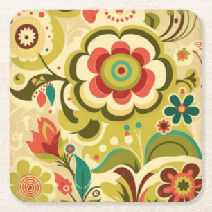 Porta-copo De Papel Quadrado Vintage retro design verde-claro-floral
