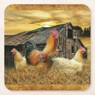 Porta-copo De Papel Quadrado Vintage Rooster Hens Russo Barn Coop