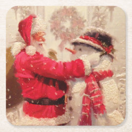Porta-copo De Papel Quadrado Vintage Santa Claus Snowman Natal
