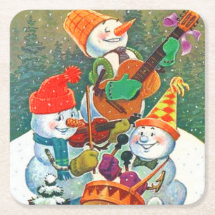 Porta-copo De Papel Quadrado Vintage Snowman Banda de Natal