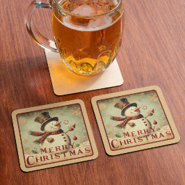 Porta-copo De Papel Quadrado Vintage Snowman - Feliz porta copos de papel de Na