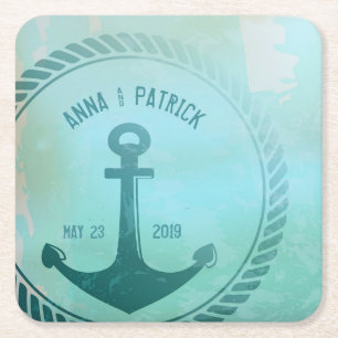 Porta-copo De Papel Quadrado Vintage Teal NMaritime Anchor Personalizado Favor