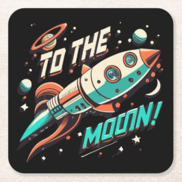 Porta-copo De Papel Quadrado Vintage to the Moon Rocket ship