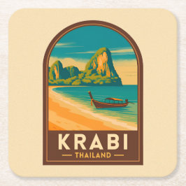 Porta-copo De Papel Quadrado Vintage Travel Krabi Thailand Railay Beach Retro