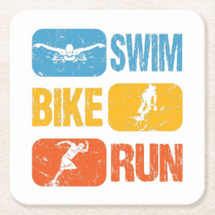 Porta-copo De Papel Quadrado Vintage Triathlon - Natação Bike Run