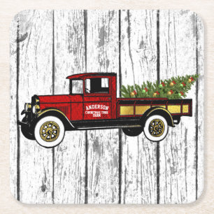 Porta-copo De Papel Quadrado Vintage Truck Sua Fazenda De Árvore De Natal