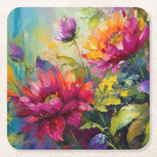 Porta-copo De Papel Quadrado Vintage Vibrant Floral Painting
