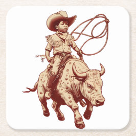 Porta-copo De Papel Quadrado Vintage Western Ride Proud Little Cowboy