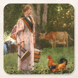 Porta-copo De Papel Quadrado Vintage Winslow homer O Leite Maid
