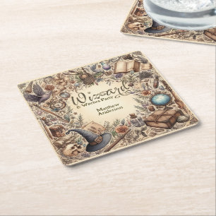 Porta-copo De Papel Quadrado Vintage Wizard Witts Party Magical Wands Hats