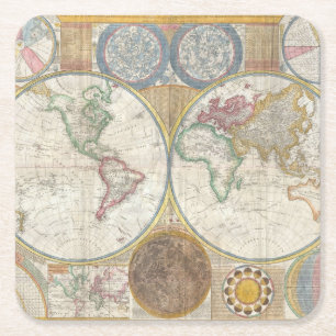 Porta-copo De Papel Quadrado Vintage WORLD MAP