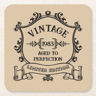 Porta-copo De Papel Quadrado Vintage Year Aged to Perfected Birth Year (Idade d