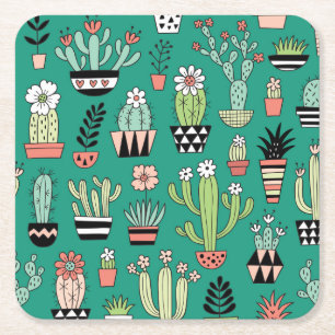 Porta-copo De Papel Quadrado Vintagem Verde de Fundo Cactusa Bloqueante