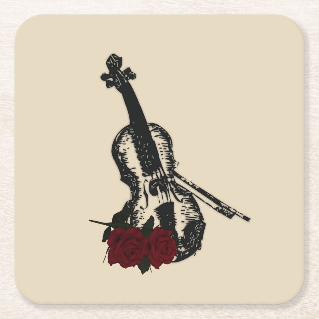 Porta-copo De Papel Quadrado Violino e Rosas (Frente)