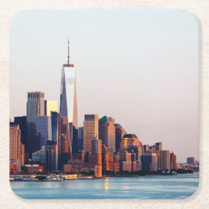 Porta-copo De Papel Quadrado Visão do Skyline Sunset de Nova York do World Trad